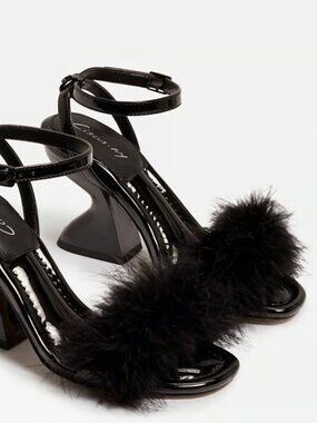 Black Patent Leather Brenna Circus NY Black Feathered Women's Heels